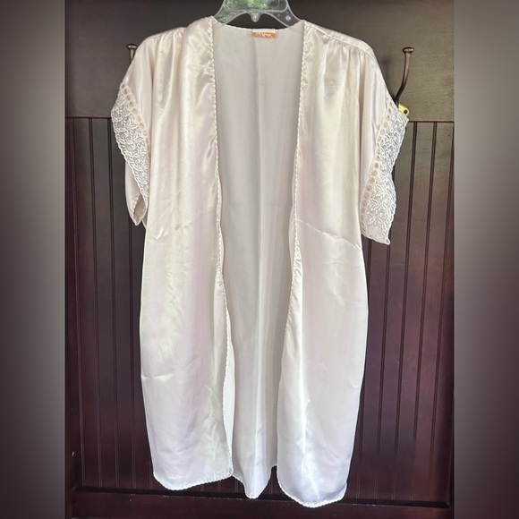 VINTAGE VAL MODE 90s Satin Lace Trim Kimono Layer Fairy Coquette Bridal Size S - Picture 3 of 16